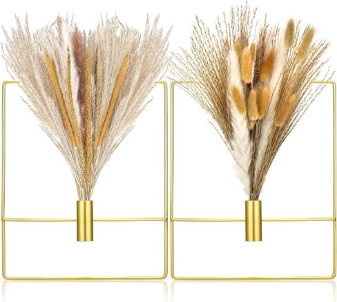 Peryiter 2 Pcs Gold Wall Decor Boho Pampas Wall Decor Hanging Planters with Artificial Pampas Wall Mounted Metal Modern Home Decor Display Wall Art Bedroom Bathroom Living Room(Rectangular) in Saudi Arabia