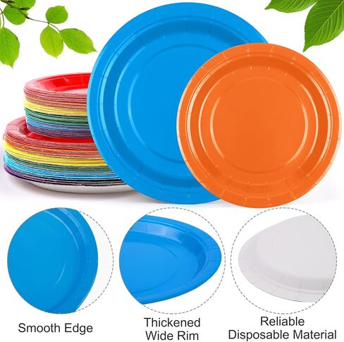Durony 504-Piece Party Tableware Set - Rainbow Disposable Serves 72 Guests - 7" & 9" Paper Plates, 9oz Cups, Napkins, Plastic Cutlery, Decorations, Neon Supplies in Saudi Arabia