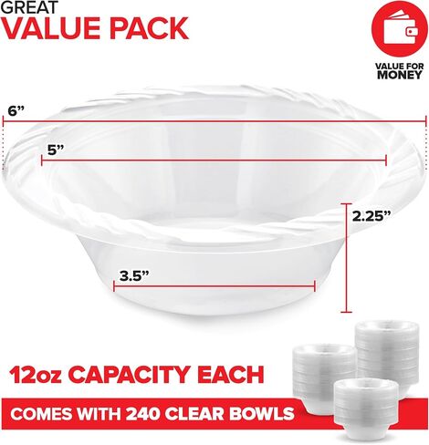 120 Pack 12 oz Elegant Clear Plastic Bowls for Parties Small Disposable Bowl for Fancy Dinner or Cocktail Party, Soup and Salad, Thick and Sturdy in Saudi Arabia