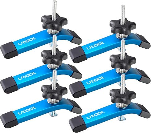 UTOOL 4 Pack T-Track Hold Down Clamps Kit, 6-1/3" L x 1-1/5" Width, Heavy Duty Anodized Clamps for Woodworking, Starlight Blue in Kuwait