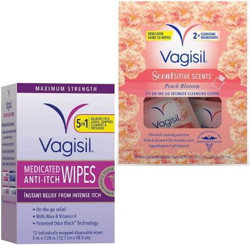 Sensitive Scents On-The-Go Feminine Cleansing Wipes, pH Balanced, Individually Wrapped + King Combo QR Code (Assorted Lavander, Peach, Anti-itch, 8 Spk) in Saudi Arabia