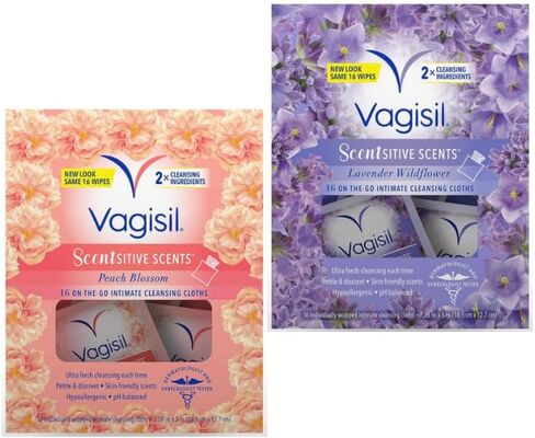 Sensitive Scents On-The-Go Feminine Cleansing Wipes, pH Balanced, Individually Wrapped + King Combo QR Code (Assorted Lavander, Peach, Anti-itch, 8 Spk) in Saudi Arabia