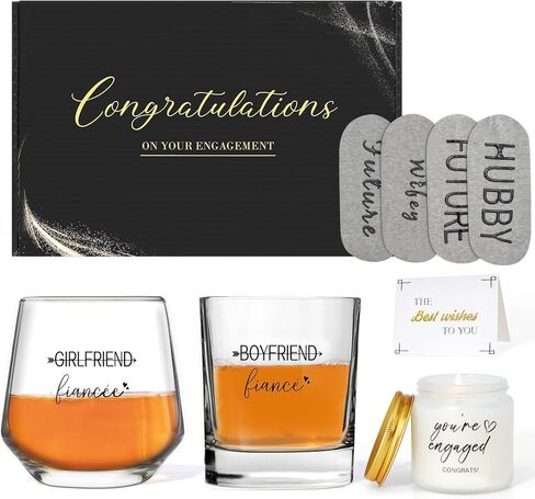 هدايا الخطوبة للأزواج - مجموعة النبيذ وكؤوس الويسكي للصديق والصديقة، السيد والسيدة المستقبلية.' جوارب، شمعة، بطاقات تهنئة - هدايا زفاف للعروس والعريس، هدايا خطوبة رائعة للنساء والأزواج in Kuwait
