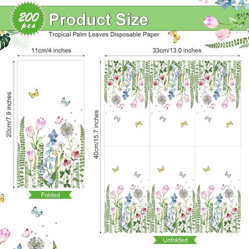 Eaasty 200 Pack Floral Paper Napkins 3 Ply Disposable Napkins Guest Napkins Spring Bathroom Flowers Paper Napkins Wildflower Napkins Guest Towels for Wedding Birthday Bridal Summer (8 x 4.3 Inch) in Saudi Arabia