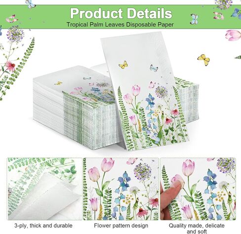Eaasty 200 Pack Floral Paper Napkins 3 Ply Disposable Napkins Guest Napkins Spring Bathroom Flowers Paper Napkins Wildflower Napkins Guest Towels for Wedding Birthday Bridal Summer (8 x 4.3 Inch) in Saudi Arabia