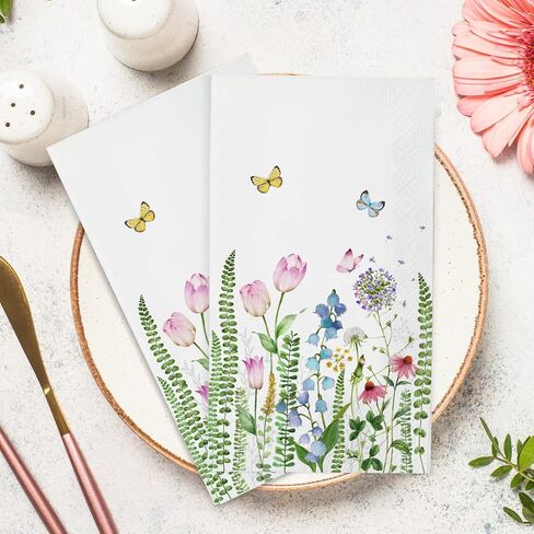 Eaasty 200 Pack Floral Paper Napkins 3 Ply Disposable Napkins Guest Napkins Spring Bathroom Flowers Paper Napkins Wildflower Napkins Guest Towels for Wedding Birthday Bridal Summer (8 x 4.3 Inch) in Saudi Arabia