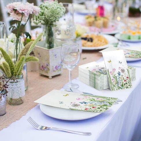 Eaasty 200 Pack Floral Paper Napkins 3 Ply Disposable Napkins Guest Napkins Spring Bathroom Flowers Paper Napkins Wildflower Napkins Guest Towels for Wedding Birthday Bridal Summer (8 x 4.3 Inch) in Saudi Arabia