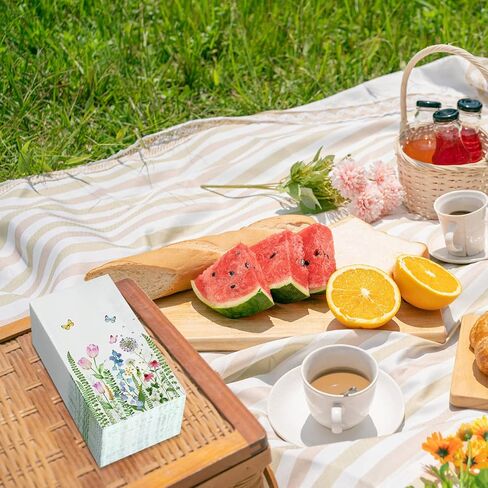 Eaasty 200 Pack Floral Paper Napkins 3 Ply Disposable Napkins Guest Napkins Spring Bathroom Flowers Paper Napkins Wildflower Napkins Guest Towels for Wedding Birthday Bridal Summer (8 x 4.3 Inch) in Saudi Arabia
