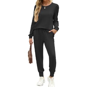 JUSTFASHIONNOW طقم ملابس مكون من قطعتين للسيدات، طقم بدلة رياضية بأكمام منتفخة وبلوزات وسراويل للنساء مع جيوب in Kuwait