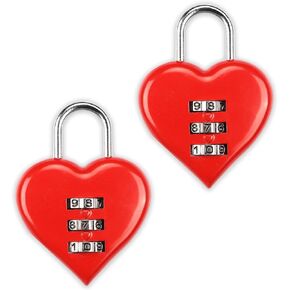2Pcs Red Combination Lock, Heart Shape 3 Digital Password Padlock, Mini Outdoor Combo Gate Lock for School Gym Locker, Fence Gate, Toolbox, Employee Hasp Locker Combination Padlocks