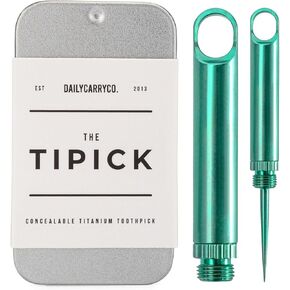 DAILYCARRYCO. TiPick Titanium Toothpick Holder - Portable Metal Travel Toothpick - Reusable EDC Micro Toothpick - Compact & Convenient - Carry On-the-Go - Titanium Construction, Emerald