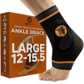 Compression Ankle Brace with Silicone Ankle Support and Copper - Plantar Fasciitis Brace for Foot Pain & Achilles Tendonitis Relief - Ankle Brace for Women & Men - Medium Size