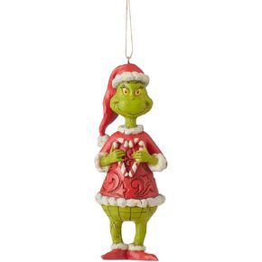 Enesco Jim Shore Dr. Seuss The Grinch Holding Candy Cane Hanging Ornament, 5.31 Inch, Multicolor