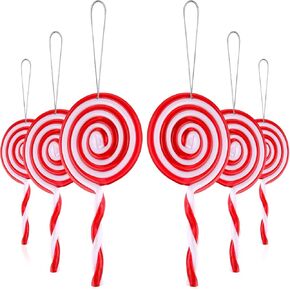 Christmas Lollipop Ornament Xmas Tree Candy Cane Ornament White and Red Decorations for Home Party (12 Pieces, 4.92 x 2.17 Inches)