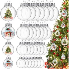 Macarrie Christmas Clear Plastic Fillable Ornament Balls 2/2.36/2.76/3.15 Inch Christmas Ball Ornaments Clear Plastic Ornaments Fillable Ornaments for DIY Crafts Christmas Tree Decor(64 Pcs)