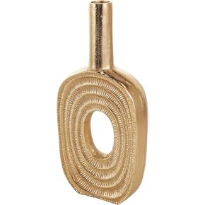 Deco 79 Aluminum Metal Geometric Decorative Vase Circular Centerpiece Vase with Linear Etchings, Flower Vase for Home Decoration 7" x 2" x 16", Gold
