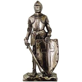 Crusader Knight Statue Silver Finishing Cold Cast Resin Statue 7" (8718)