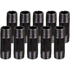 SupplyGiant 1/2 x 3 Inch Black Steel Pipe (10-Pack), Heavy Duty Industrial Malleable Iron Pipes, Pre Cut Threaded Nipple Great For All DIY Furniture And Black Pipe Shelving