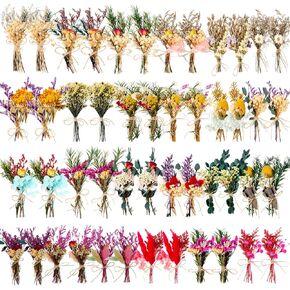 Tinideya 24 Pcs Dried Flowers Mini Dried Flower Bouquet Mixed Dried Floral Plants Natural Flowers for Crafts Boho Table Centerpieces Birthday DIY Photo Props Small Vase Gift Wedding Decoration in Kuwait