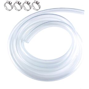 PVC Tubing 3/4" ID x 1" OD - 10 ft Clear Vinyl Tubing with 4 Stainless Clamps, Low Pressure Flexible PVC Tube, Lightweight Plastic Vinyl Hose for Transfer Water Air Oil.