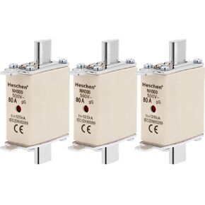 NH Fuse Link, NH000, 80A, gG, Front Indicator Combination Detector, Pack of 3