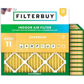 Filterbuy 22x22x1 Air Filter MERV 11 Allergen Defense (12-Pack), Pleated HVAC AC Furnace Air Filters Replacement (Actual Size: 21.50 x 21.50 x 0.75 Inches)