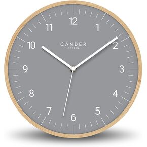 MNU 8130 G Wall Clock Solid Wood Silent 11.8 inch Gray Modern Vintage Without Ticking Noises Living Room Kitchen Analog
