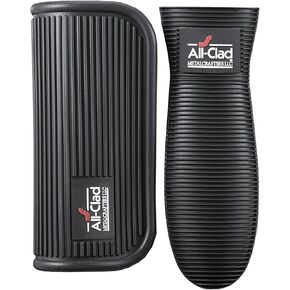 All-Clad Silicone Grip Set: 100% Silicone Flexible & Heat Resistant Ribbed Grip Set - Perfect for Cast Iron, Steel, or Glass, (2-Piece), Black/Grey