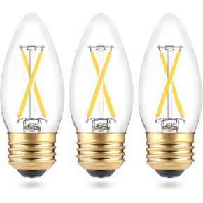 B11 E26 Candelabra LED Bulbs 25 Watt Equivalent, Dimmable LED Chandelier Light Bulbs, Soft White 3000K, 2W 200LM, Decorative Candle Filament Bulb for Ceiling Fan Pandent Lights, 3-Pack