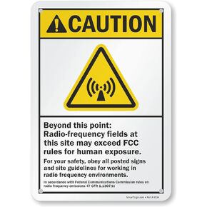 SmartSign 10 x 7 inch “Caution - Beyond This Point: Radio-Frequency Fields May Exceed FCC Rules For Human Exposure" ANSI Metal Sign, 40 mil Laminated Rustproof Aluminum, Yellow, Black and White