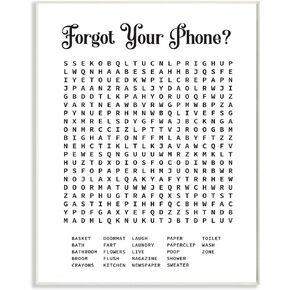 Stupell Industries Phone Crossword Puzzle Bathroom Word Design Black Framed Art, 11 x 14, Multi-Color (wrp-1390_fr_11x14)