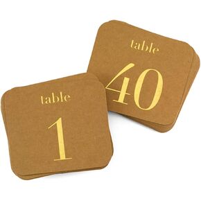 Hortense B. Hewitt 40-Count Kraft Table Numbers Card, 1-40, Gold Foil