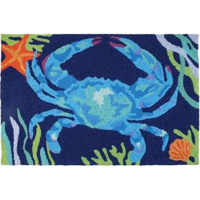 Jellybean Deep Blue Crab Coastal Indoor/Outdoor Machine Washable 21" x 33" Accent Rug