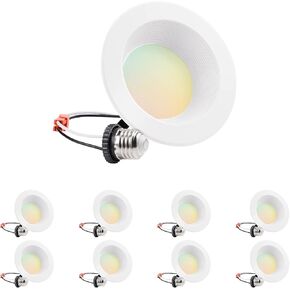 TORCHSTAR 8-Pack 5CCT 6 Inch LED Recessed Lighting Retrofit Downlight, Aluminum Anti-Glare Deep Baffle Trim, 1200LM 15W=120W, CRI90 Dimmable Remodel Can Lights, JA8 ETL ES, 2700K3000K3500K4000K5000K
