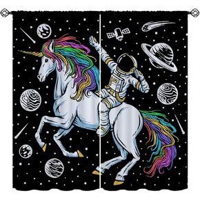 Space Astronaut Sit Cliff Blackout Curtains for Girls Boy Home Decor, Look The Earth Funny Rod Pocket Thermal Insulated Drapes Darkening Window Curtain for Bedroom Living Room, 55 x 63 Inch