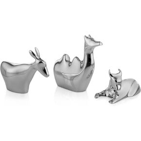 nambe Miniature Nativity Scene | 3-Piece Animal Figurines | Donkey, Camel, Bull Christmas Décor Set | Made of Metal Alloy Set | Designed by Alvaro Uribe