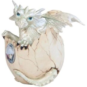SS-G-71472 White Baby Dragon in Eggshell with Gem Figurine, 4.25"