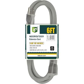EP 15 Ft Outdoor Extension Cord - 16/3 SJTW Gray Electrical Cable with 3 Prong Grounded Plug, UL Listed