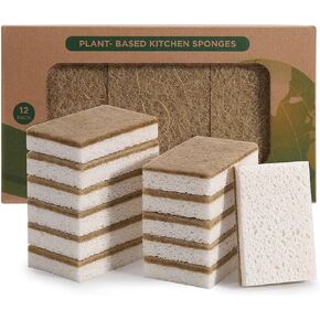 Natural Dish Sponges 16 Pack - Biodegradable Sponge Kitchen Compostable Cellulose Coconut Scrubber - No Scratch Cleaning Sponges