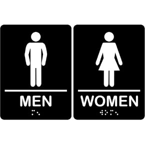 Double Sided Metal Restroom Sign, Aluminum Bathroom Sign Men and Women Restroom Sign for Business Bathroom Door Sign Restrooms Wall Sign Decor with Screw for Home Office, 12.5 x 5.5 Inch