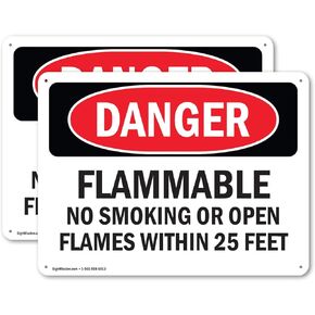(2 Pack) Flammable No Smoking Or Open Flames Within 25 Feet OSHA Danger Sign 18 Inch X 12 Inch Vinyl Label Decal Sticker Weather Resistant, UV Protected for Workplace, Business, and Construction Site, Made in the USA