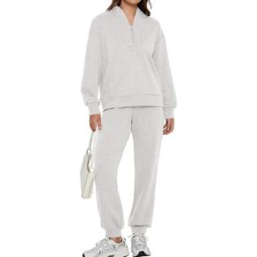 Glamaker Women 2 Piece Sweatsuit Outfit Casual Half Zip Long Sleeve Sweatshirt Jogger Pants Tracksuit Set With Pocket