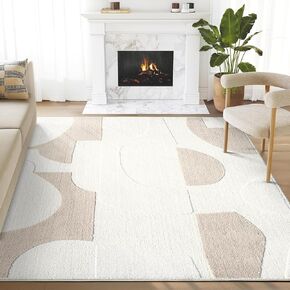 Abani Cozy Cream Area Rug for Living Room, Bedroom - Asymmetric Circle Pattern - 4' x 6' - Durable & Easy to Clean