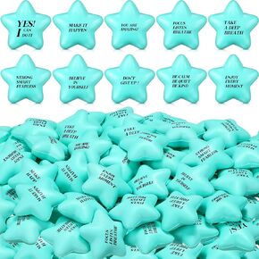 100 Pack Star Stress Ball Stress Relief Balls with Motivational Quotes Mini Motivational Stress Ball Inspirational Foam Balls for Kids Adults Stress Anger Fidget Relief Exercise (Blue)