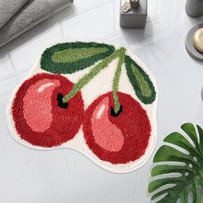 JiazuGo Cherry Rug,Cherry Bathroom Decor Cute Fruit Bath Mat,20"X24" Non-Slip Shaggy Bath Rugs,Washable Carpet for Kid's Room Bathtub, Shower, Sink and Decor