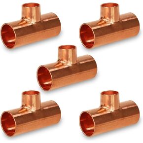 DDSU0344-5 Pack of 5 Reducing Tee Copper Fittings With Sweat Ends, 3/4 X 3/4 X 1/2