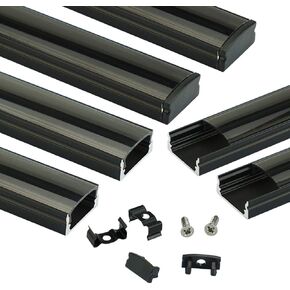 Muzata 10 حزمة 3.3FT/1M نظام قناة LED أسود مع عدسة غطاء أسود دخاني شفاف، ملف تعريف مسار الألومنيوم لشريط الضوء تحت الخزانة، شكل U U1SW BB in Kuwait