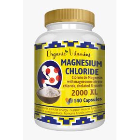 Magnesium Chloride (cloruro de magnesio) 2000 mg 140 Capsules — High Absorption Magnesium Supplement with Citrate Magnesium, chelated and Oxide Magnesium High Potency Mg. Easy to Swallow, Non-GMO