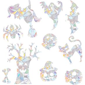 4 Sheet Anti-Collision Window Stickers for Birds, Birds Deterrent Decals Window Strike Prevention Stickers Rainbow Reflective Static Cling Window Stickers for Bird Protection (Bat Style)