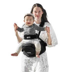 Baby Hip Seat Carrier, GROWNSY Ergonomic Hip Seat Baby Carrier with Multiple Pockets, Adjustable Extended Waistband for Newborns & Toddlers up to 50 lbs, Grey